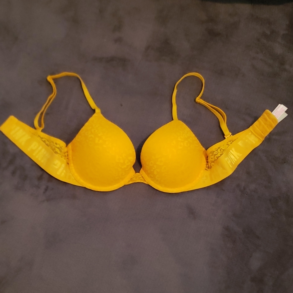 NWOT PINK VS 32/C yellow/orange leopard print bra